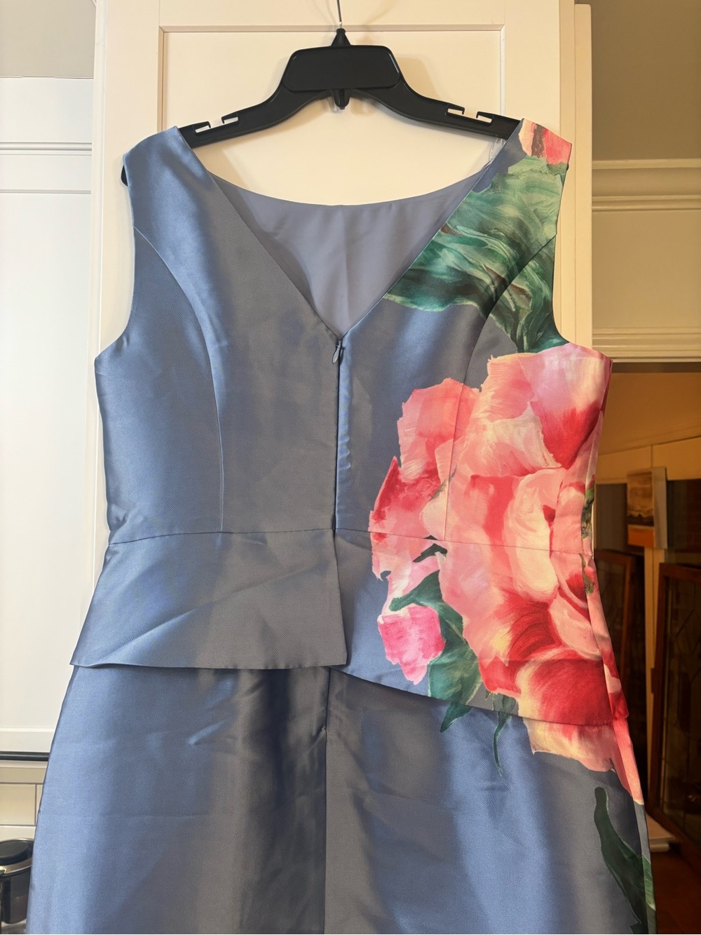 new Kay Unger Luciana floral mikado column maxi gown - pearl blue multi flowers - Picture 8 of 10
